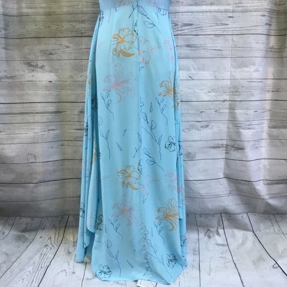 Diane Von Furstenberg 100% Silk Flutter Sleeve Maxi Dress Floral Sky Blue 4 - Picture 13 of 16